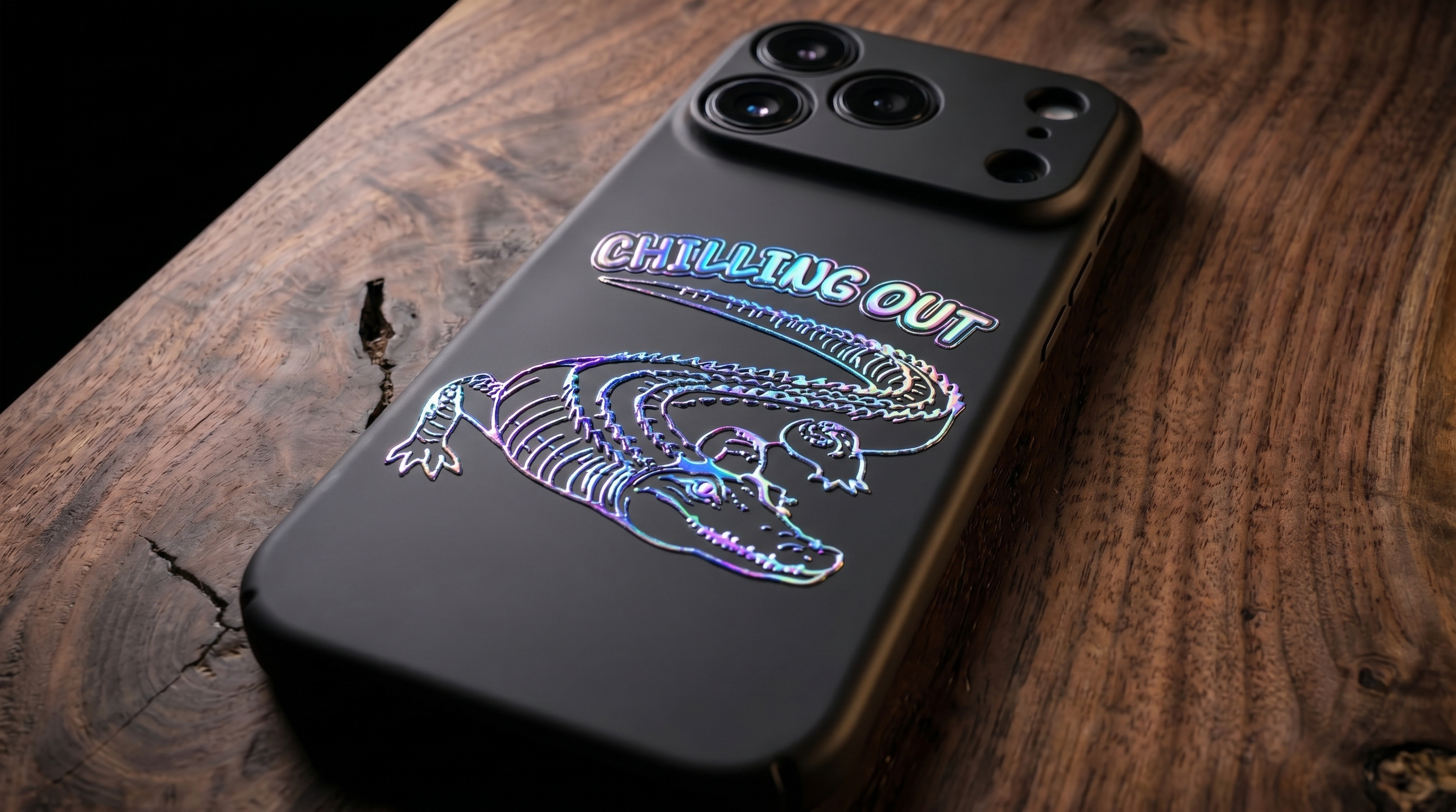 3D Wild Beasts - Crocodile with Chilling Out Phone Case – Raised Art Design ( A03 )