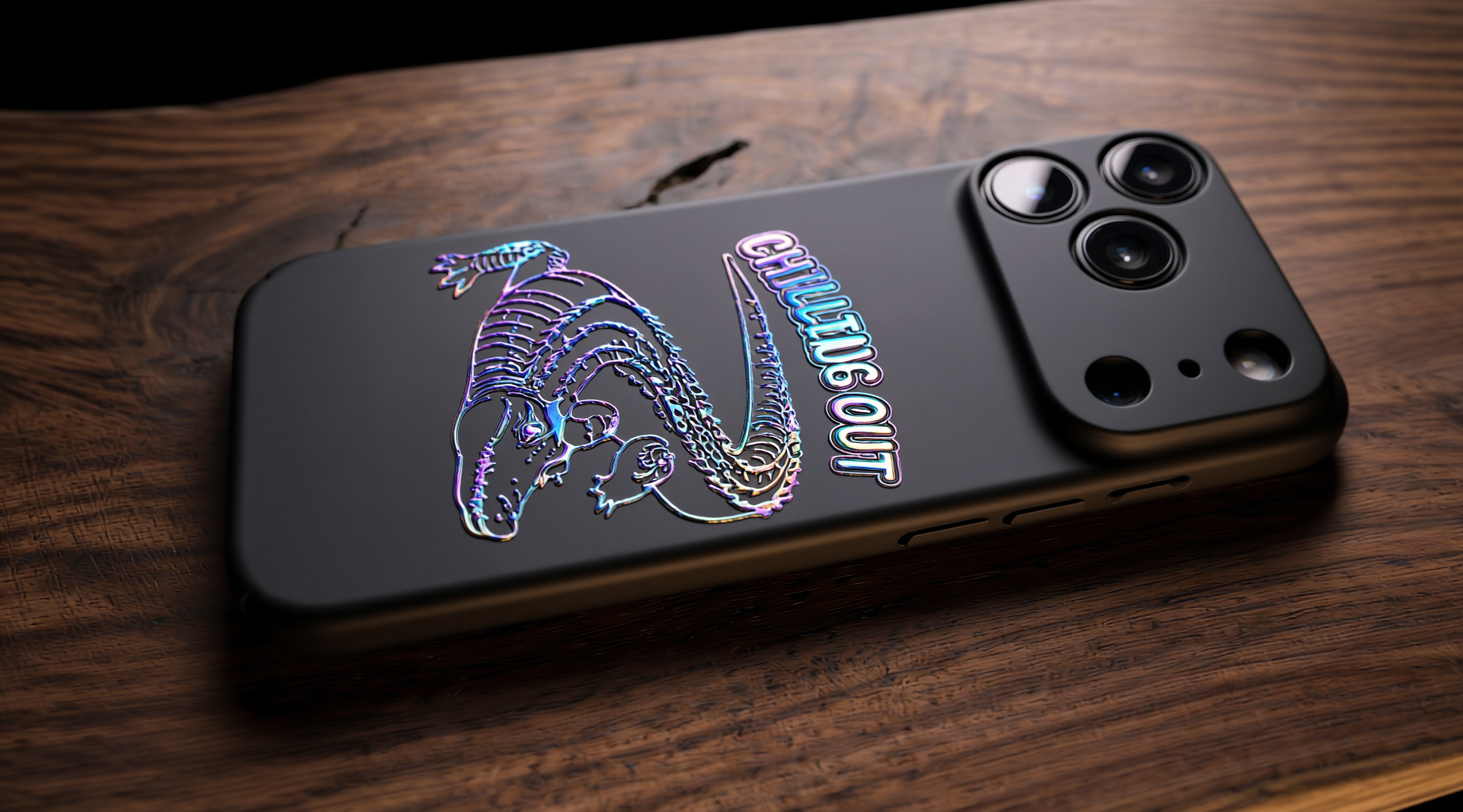 3D Wild Beasts - Crocodile with Chilling Out Phone Case – Raised Art Design ( A03 )