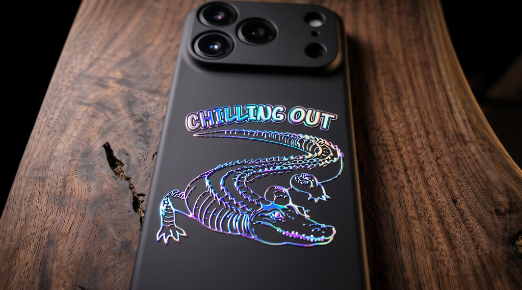 3D Wild Beasts - Crocodile with Chilling Out Phone Case – Raised Art Design ( A03 )