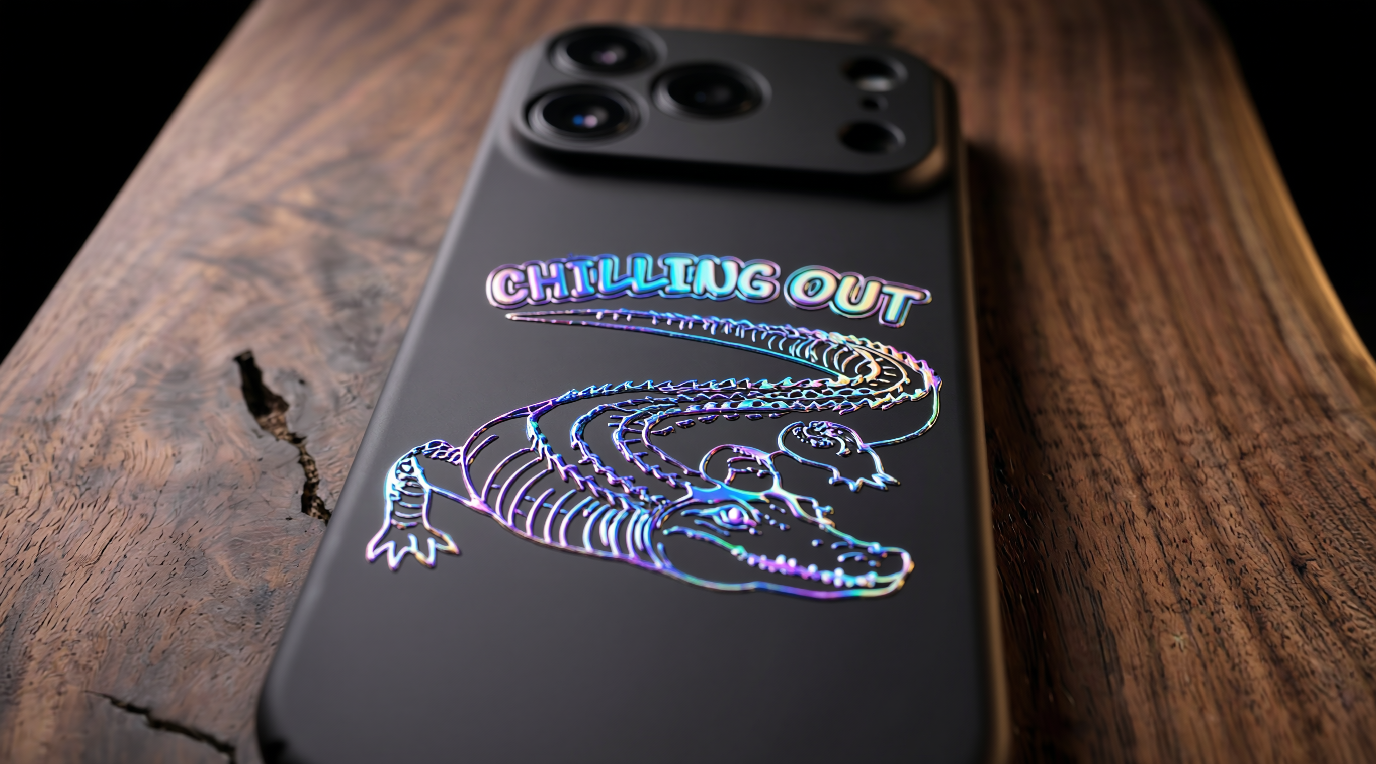 3D Wild Beasts - Crocodile with Chilling Out Phone Case – Raised Art Design ( A03 )